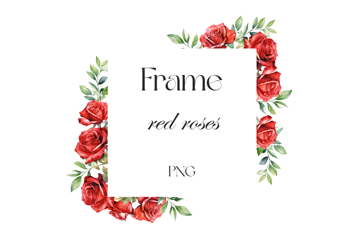 Watercolor red rose frame PNG