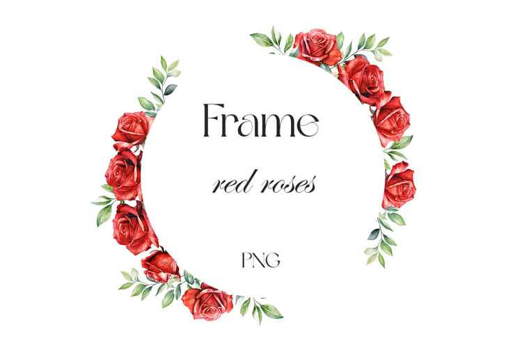 Watercolor red roses frame PNG