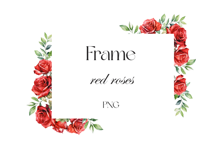 Watercolor red roses frame PNG