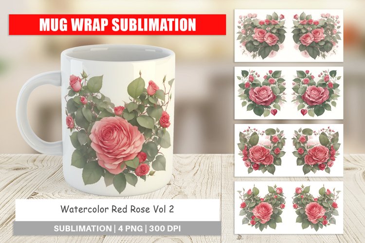 Mug sublimation design Watercolor Red Rose example image 1