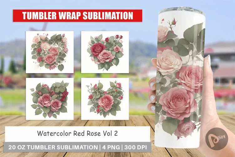 Tumbler Sublimation Wrap Watercolor Red Rose
