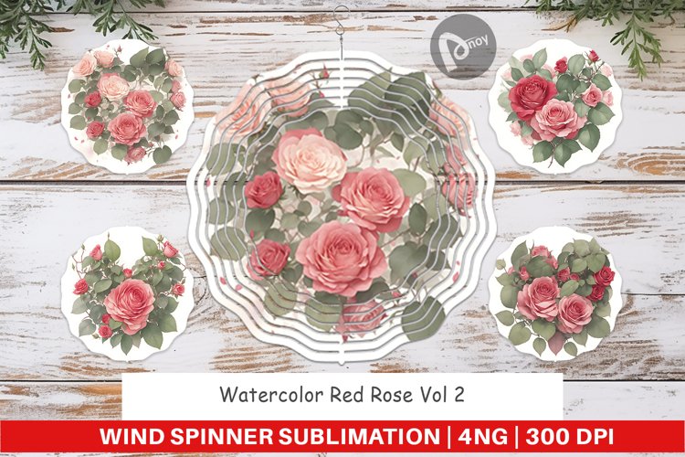 Wind Spinner Watercolor Red Rose