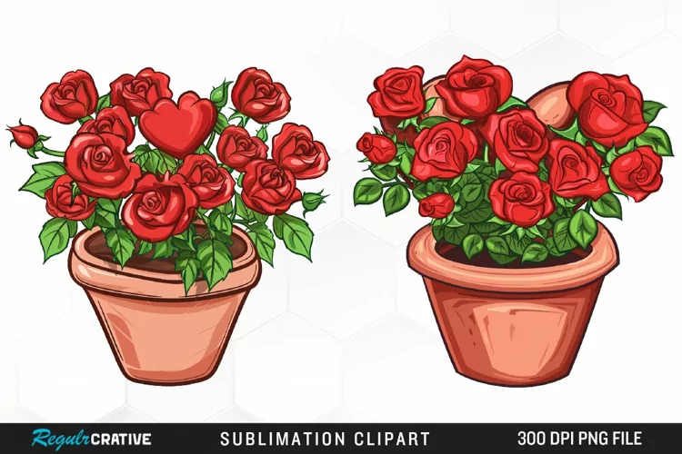 Red Roses In Pot Artwork Clipart