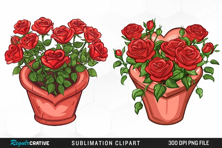 Red Roses In Pot Artwork Clipart