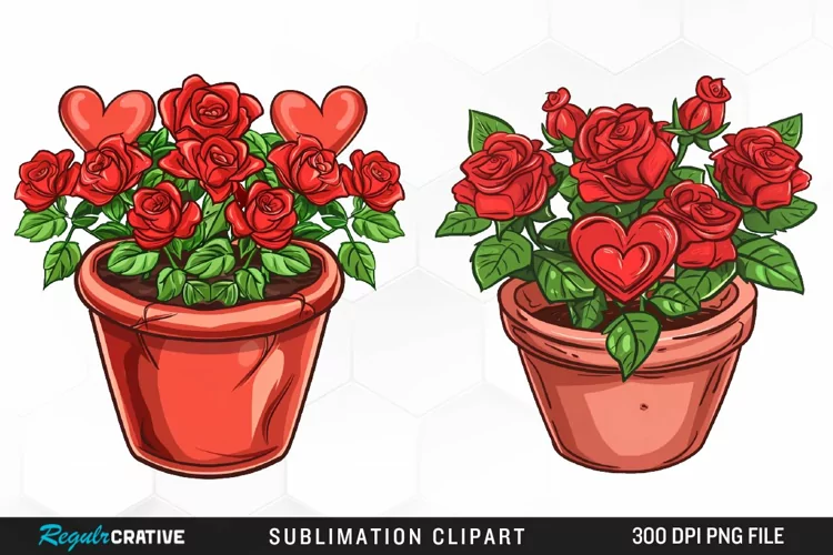 Red Roses In Pot Exquisite Clipart