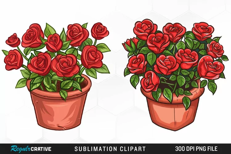 Red Roses In Pot Artwork Clipart