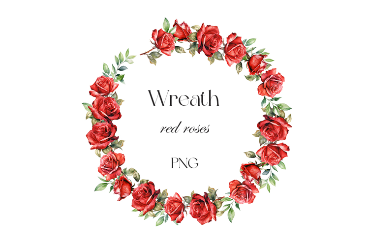 Watercolor red roses wreath