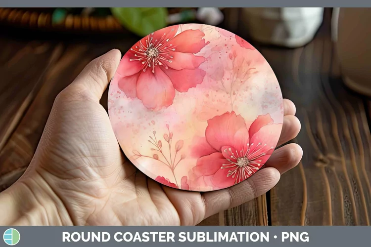 Watercolor Red Round Coaster Sublimation Coaster Designs