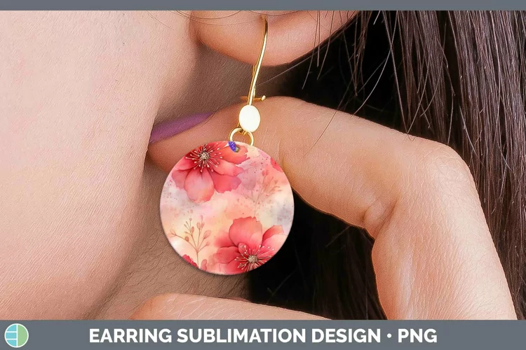 Watercolor Red Round Earrings Sublimation Earrings Designs