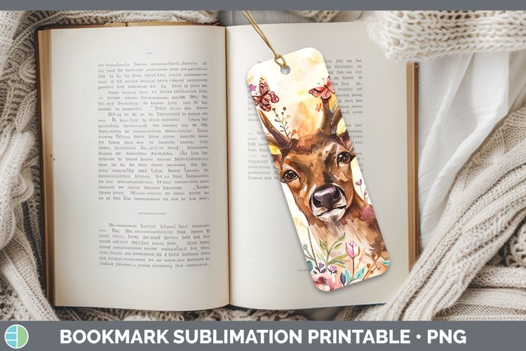 Watercolor Reindeer Bookmark Sublimation Printable Designs