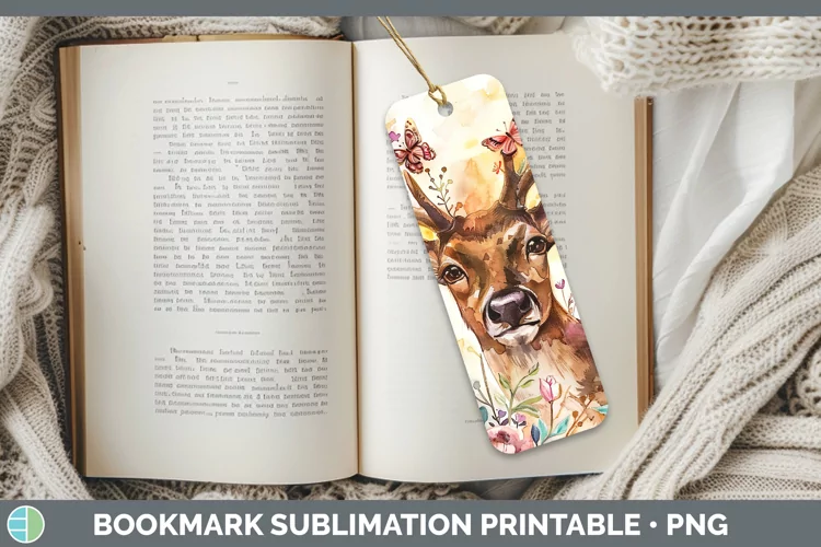 Watercolor Reindeer Bookmark Sublimation Printable Designs
