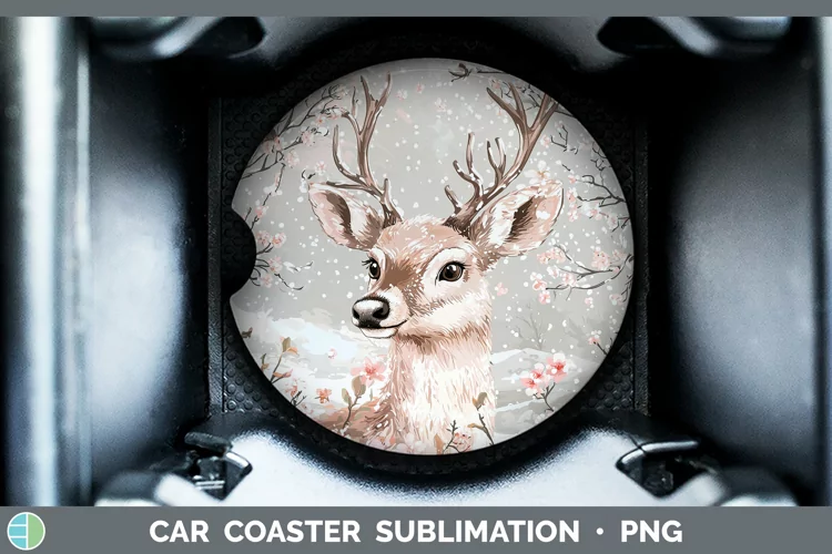 Watercolor Reindeer Car Coaster Sublimation Designs