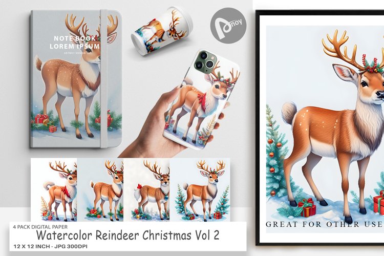 Digital Paper Reindeer Christmas example image 1