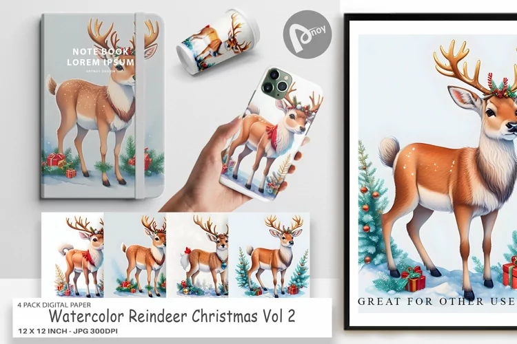 Digital Paper Reindeer Christmas