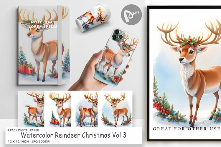 Digital Paper Reindeer Christmas