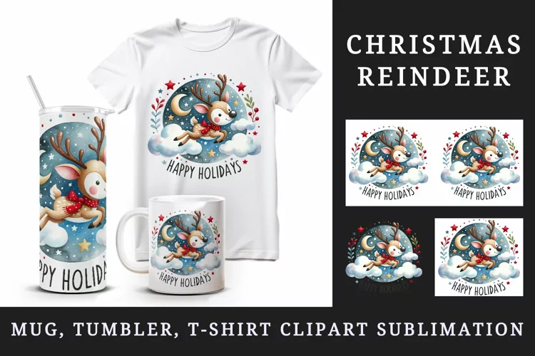 Christmas reindeer tumbler mug wrap, clipart sublimation png