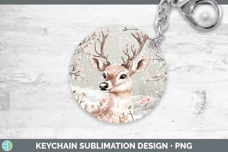 Watercolor Reindeer Keychain Sublimation Keyring Designs