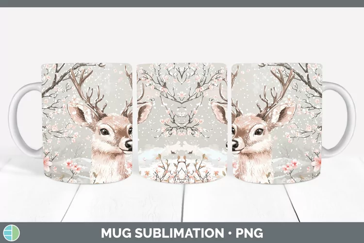 Watercolor Reindeer Mug Wrap Sublimation Coffee Cup Designs