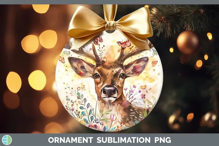 Watercolor Reindeer Ornament Sublimation Bauble Designs