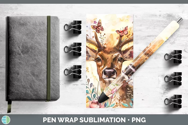 Watercolor Reindeer Pen Wrap Sublimation Epoxy Pen Designs