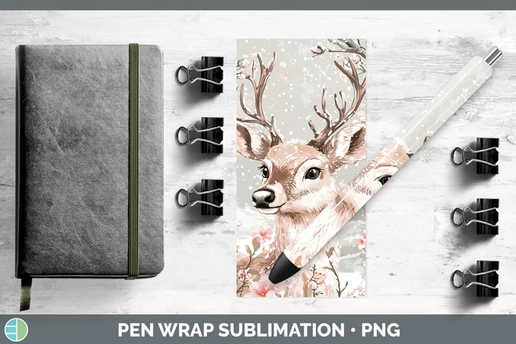 Watercolor Reindeer Pen Wrap Sublimation Pen Designs