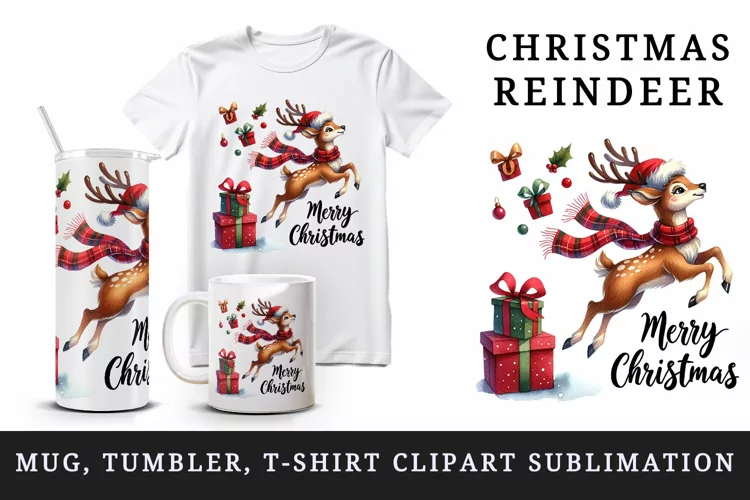 Christmas reindeer tumbler mug wrap, clipart sublimation png