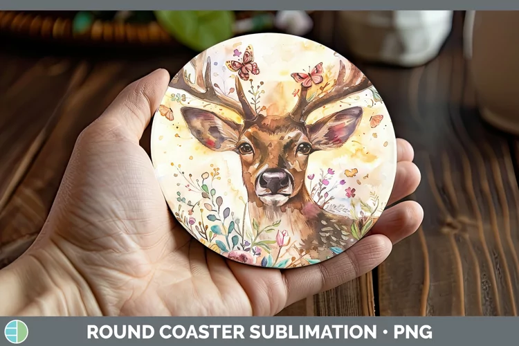 Watercolor Reindeer Round Coaster Sublimation Coaster Design