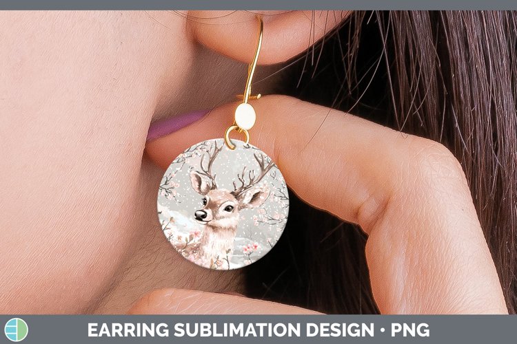 Watercolor Reindeer Round Earrings Sublimation Earrings Desi
