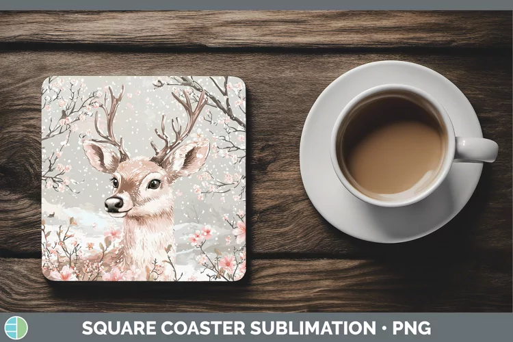Watercolor Reindeer Square Coaster Sublimation Coaster Desig