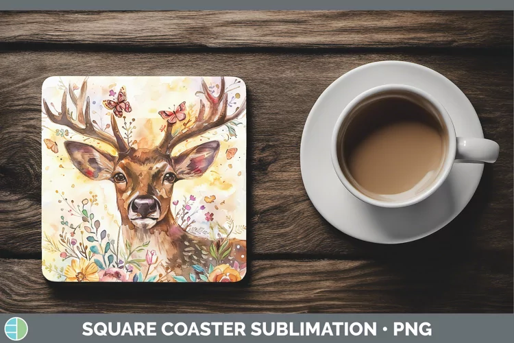 Watercolor Reindeer Square Coaster Sublimation Coaster Desig