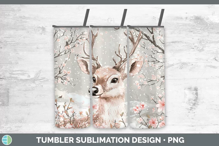 Watercolor Reindeer Tumbler Sublimation 20 oz Skinny Tumbler