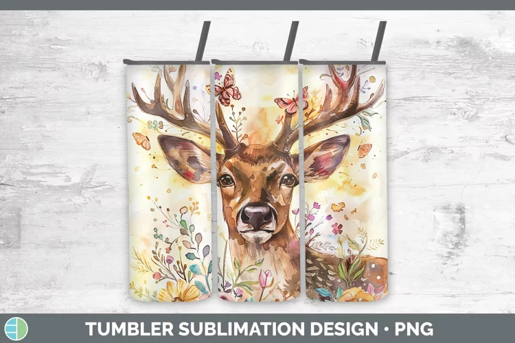 Watercolor Reindeer Tumbler Sublimation 20 oz Skinny Tumbler