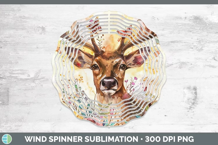 Watercolor Reindeer Wind Spinner Sublimation Spinner Designs