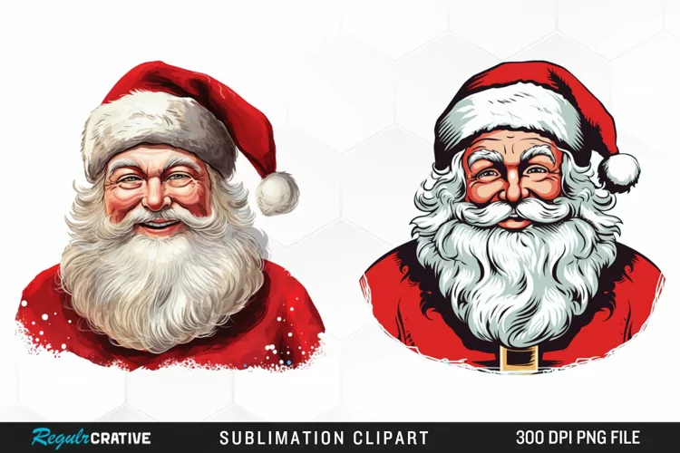 Watercolor Retro Santa Claus Graphic Clipart