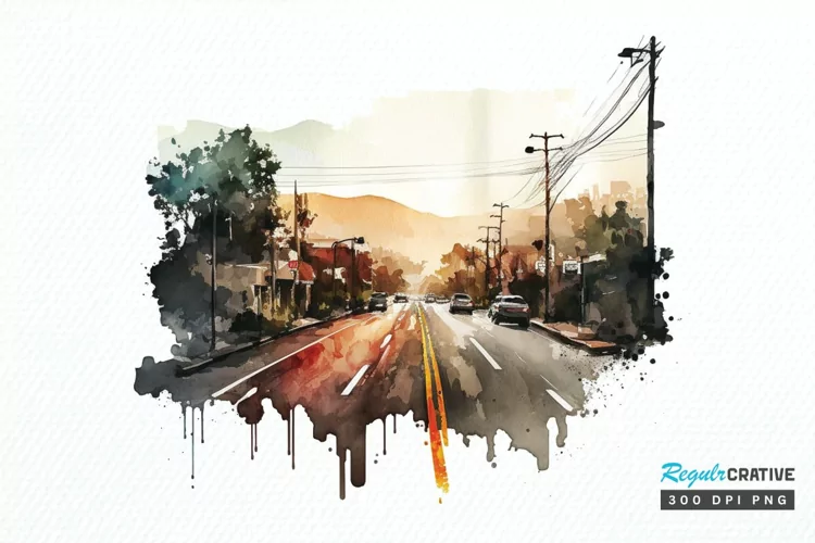 Watercolor Road Street Highway PNG Clipart