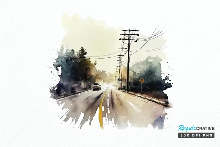 Watercolor Road Street Highway PNG Clipart