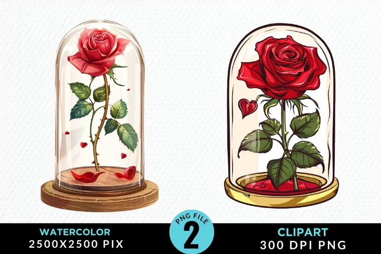 Watercolor Romantic Roses Graphics Clipart