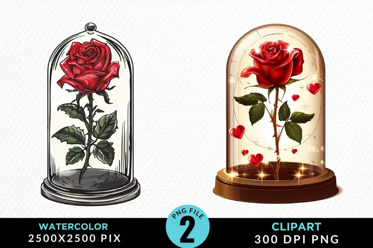 Watercolor Romantic Roses Graphics Clipart
