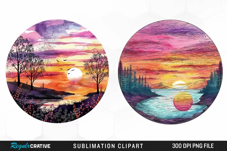 Watercolor Romantic Sunset Art Clipart