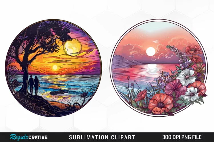 Watercolor Romantic Sunset Sublimation Clipart