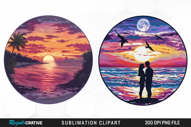 Watercolor Romantic Sunset Sublimation Clipart