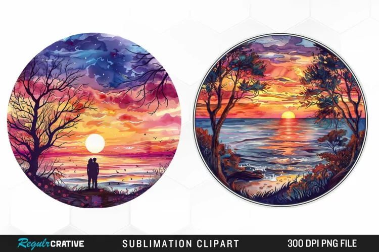 Watercolor Romantic Sunset Sublimation Clipart