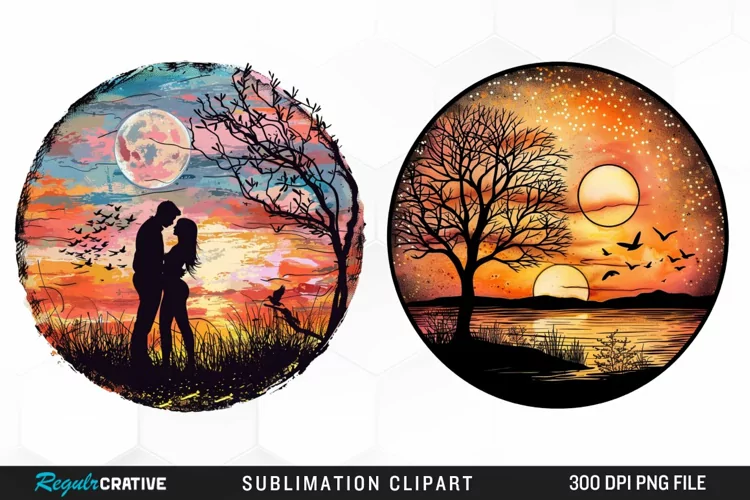 Watercolor Romantic Sunset Art Clipart