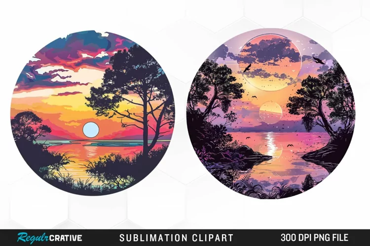 Watercolor Romantic Sunset Sublimation Clipart