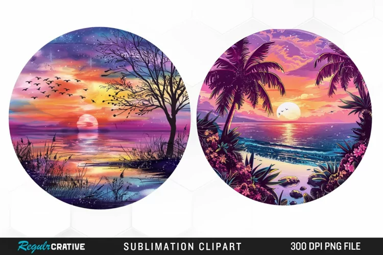 Watercolor Romantic Sunset Sublimation Clipart
