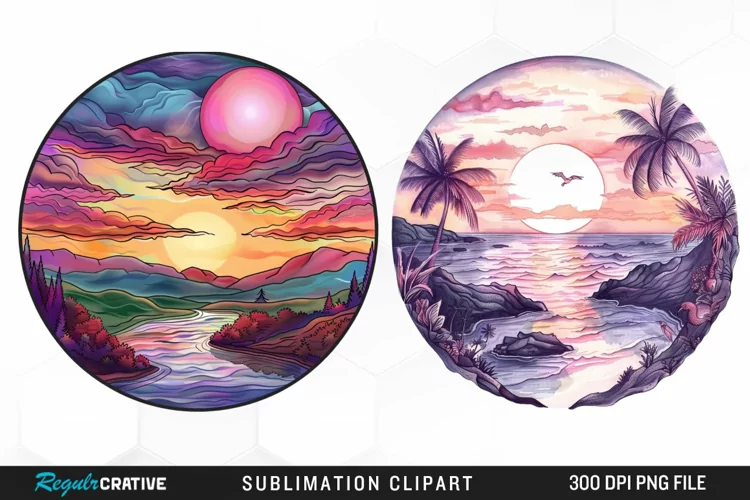 Watercolor Romantic Sunset Art Clipart