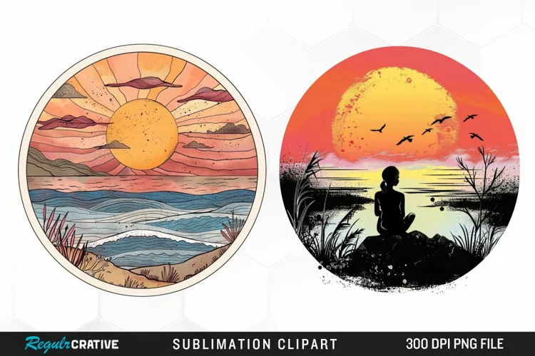 Watercolor Romantic Sunset Sublimation Clipart