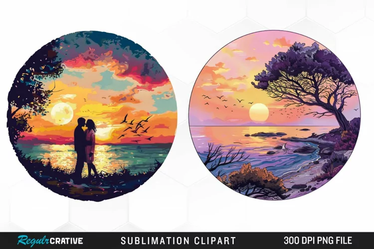 Watercolor Romantic Sunset Art Clipart