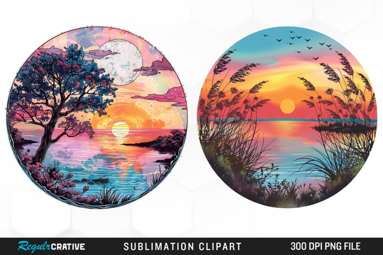 Watercolor Romantic Sunset Art Clipart