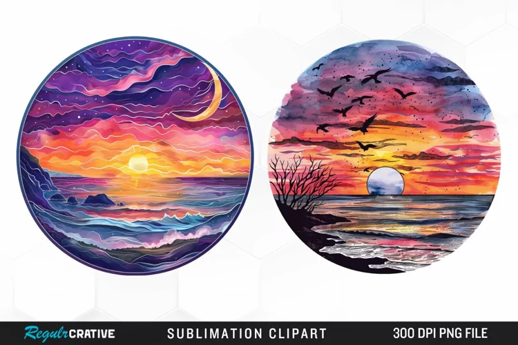 Watercolor Romantic Sunset Sublimation Clipart